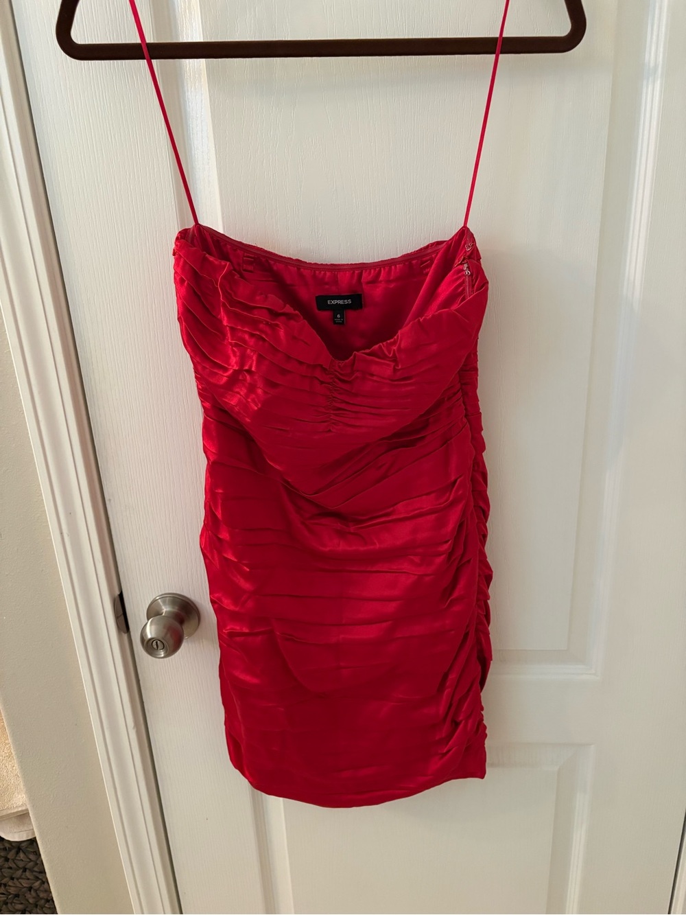 Express Red Ruched Satin Mini Dress